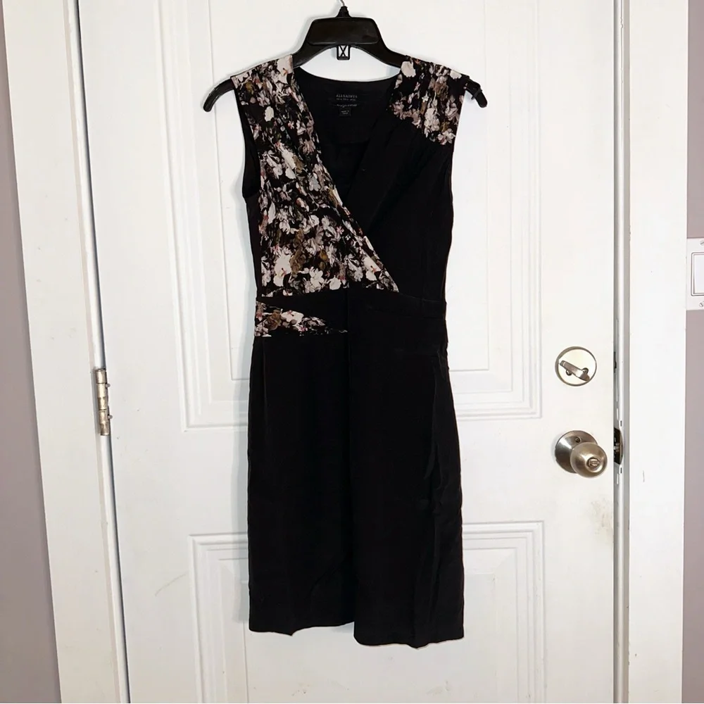 All Saints | Dresses | All Saints Black And Floral Silk Dress Sz | Poshmark